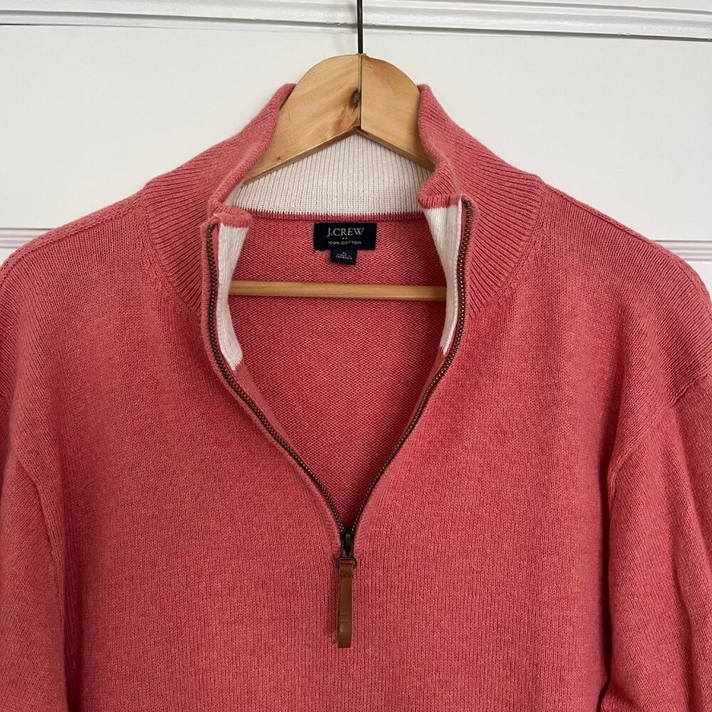 New! J Crew Cotton Quarter Zip in Coral | Size Large - Picture 4 of 10